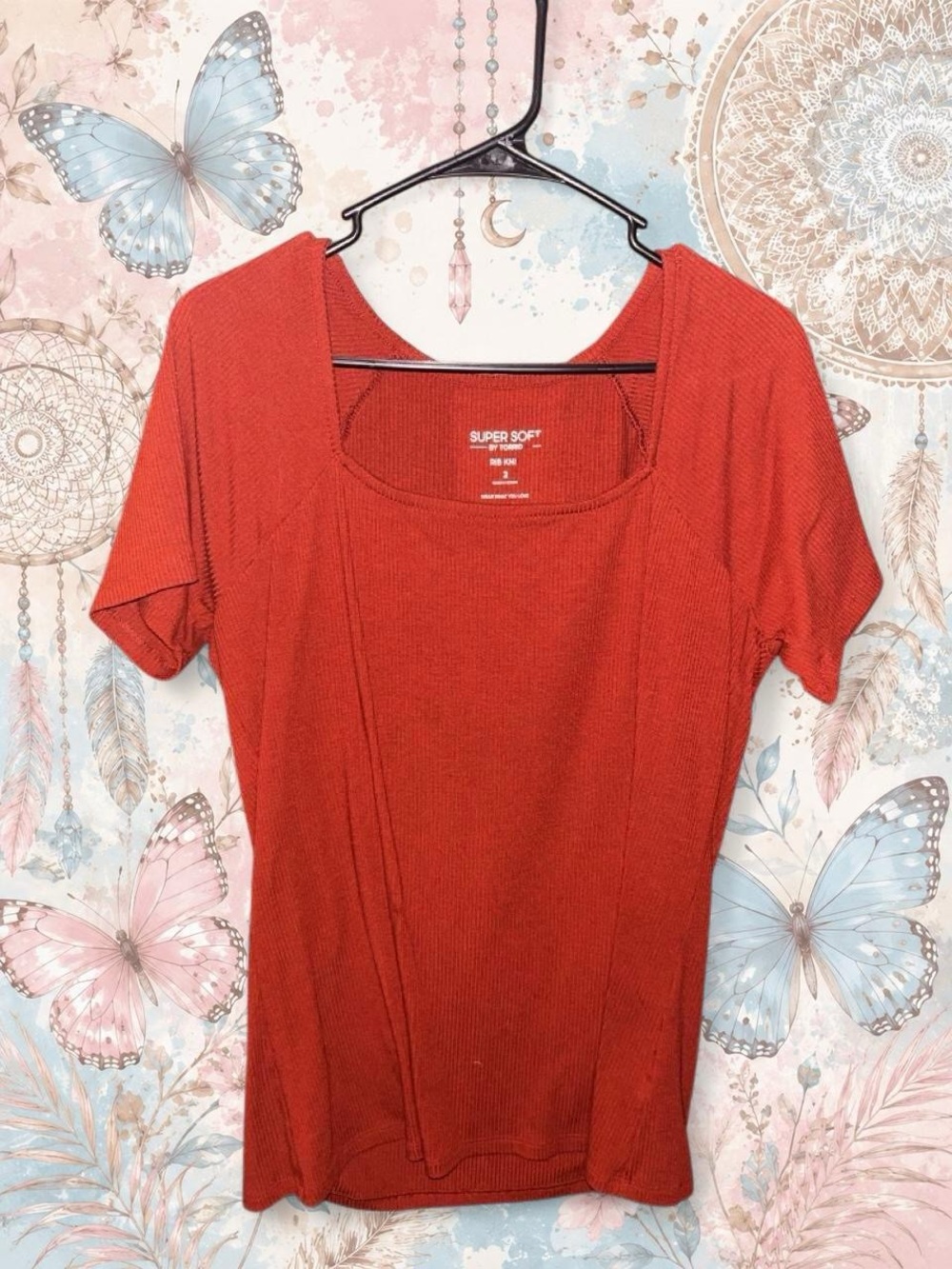 torrid Rust Red Square Neck Short Sleeve Top
